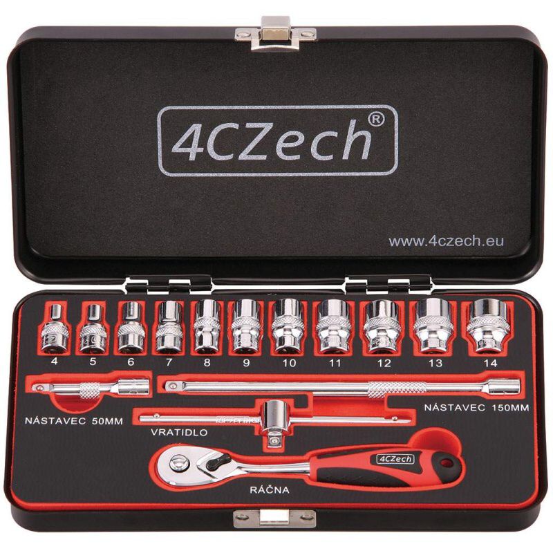 1/4" 15dílná sada nástrčných hlavic 4-14mm + ráčna 72 zubů produkt 11706500