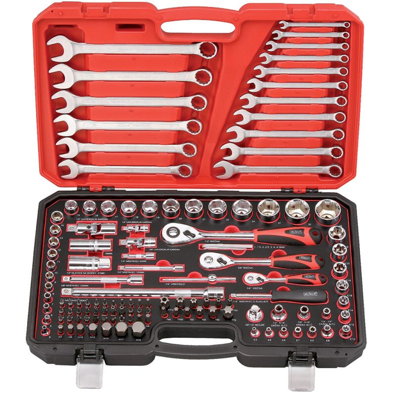 1/4" + 3/8" + 1/2" 130dílná sada nářadí 4-32mm + 3 ráčny 72 zubů + klíče produkt 11706514