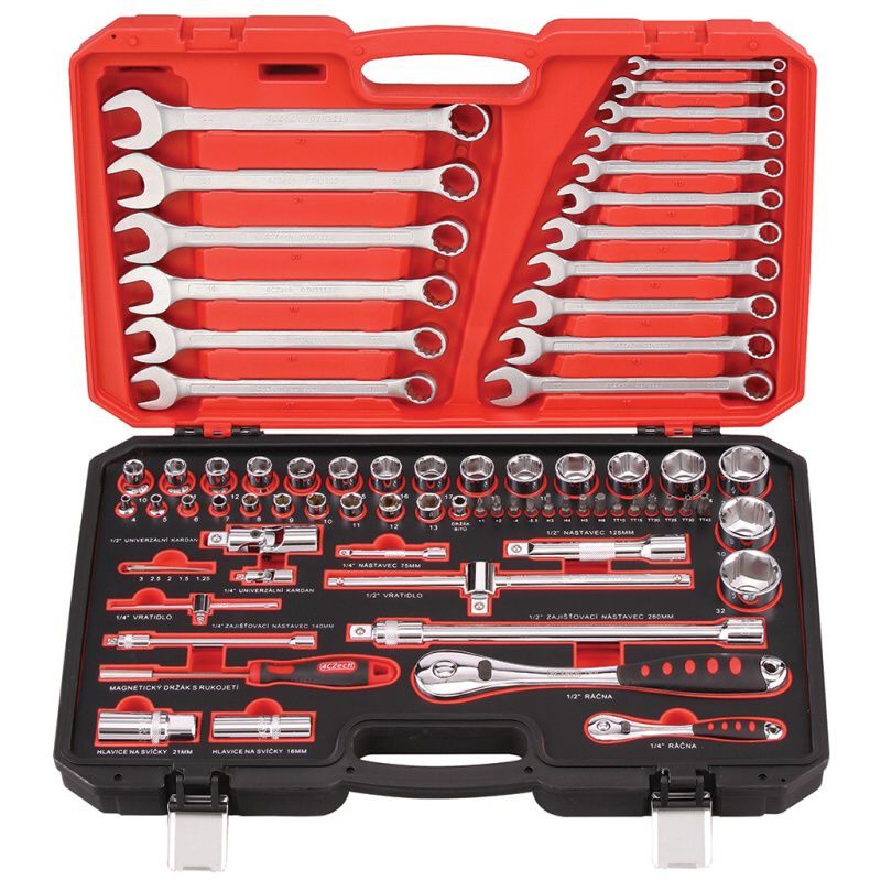 1/4" + 1/2" 76dílná sada nářadí 4-32mm + 2 ráčny 72 zubů + klíče produkt 11706518