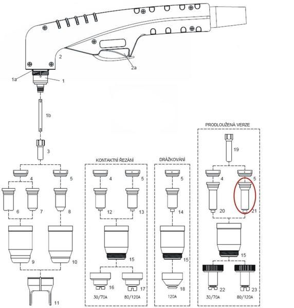 Dýza dlouhá 1.6 na plasmu PT-100 produkt 47040205