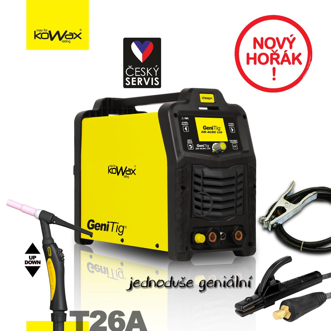KOWAX® GeniTig® 220AC/DC, LCD PULZ, SYN, HF Svař. invertor AC/DC TIG/MMA vč.3m kabelů, svorky, a drž produkt 47102138