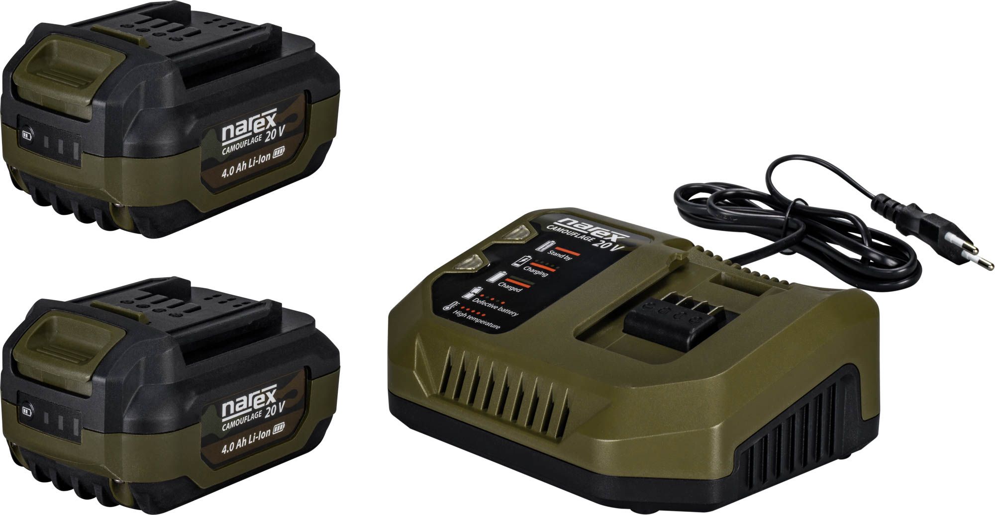 NAREX CAMOUFLAGE START SET-CMFL NABÍJEČKA + 2X BATERIE 20V Ah produkt 71108024