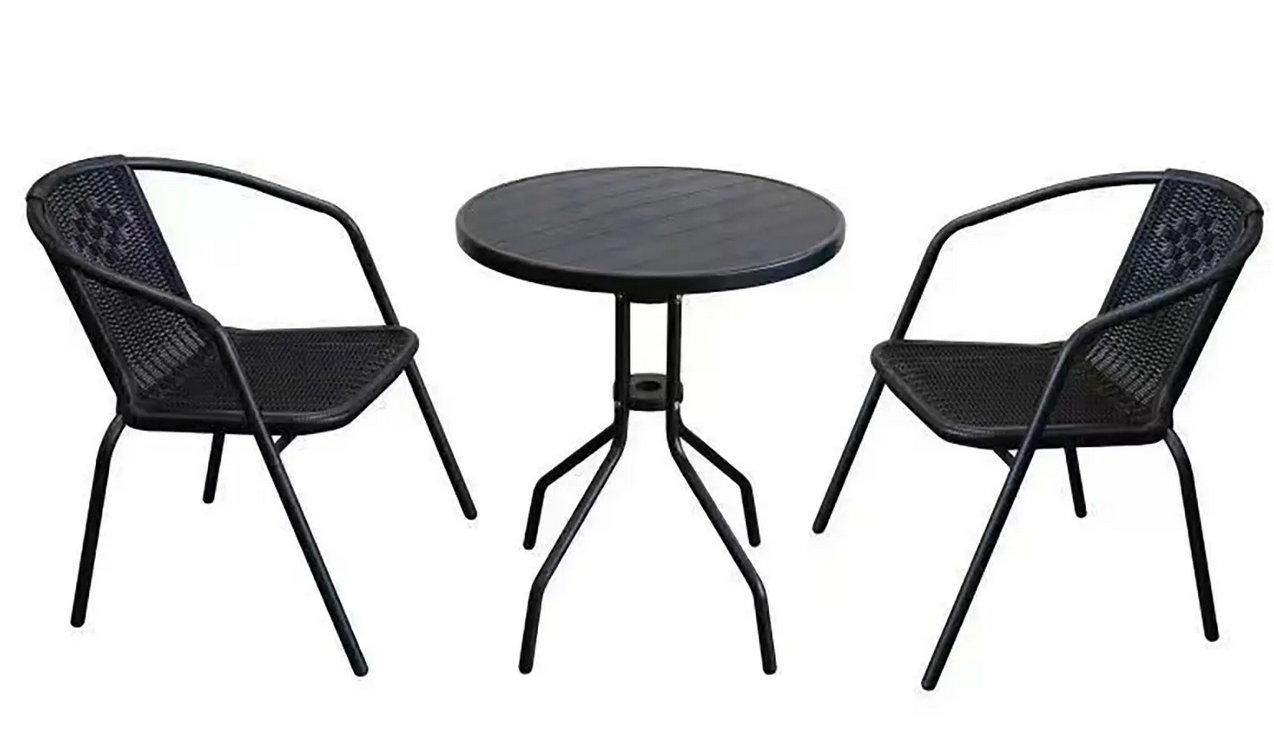 Set zahradní ratan PH/kov stůl + 2 židle černý produkt 79460086