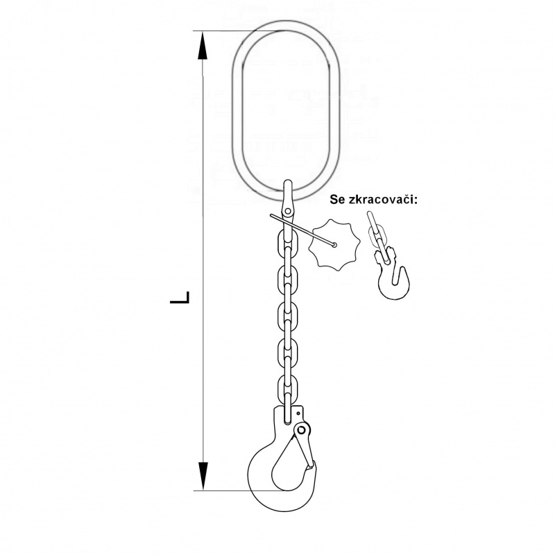 Vázací 1 x řetěz T8 velké oko - hák se zkrac. háky 5m 3,15 tun produkt 79930862