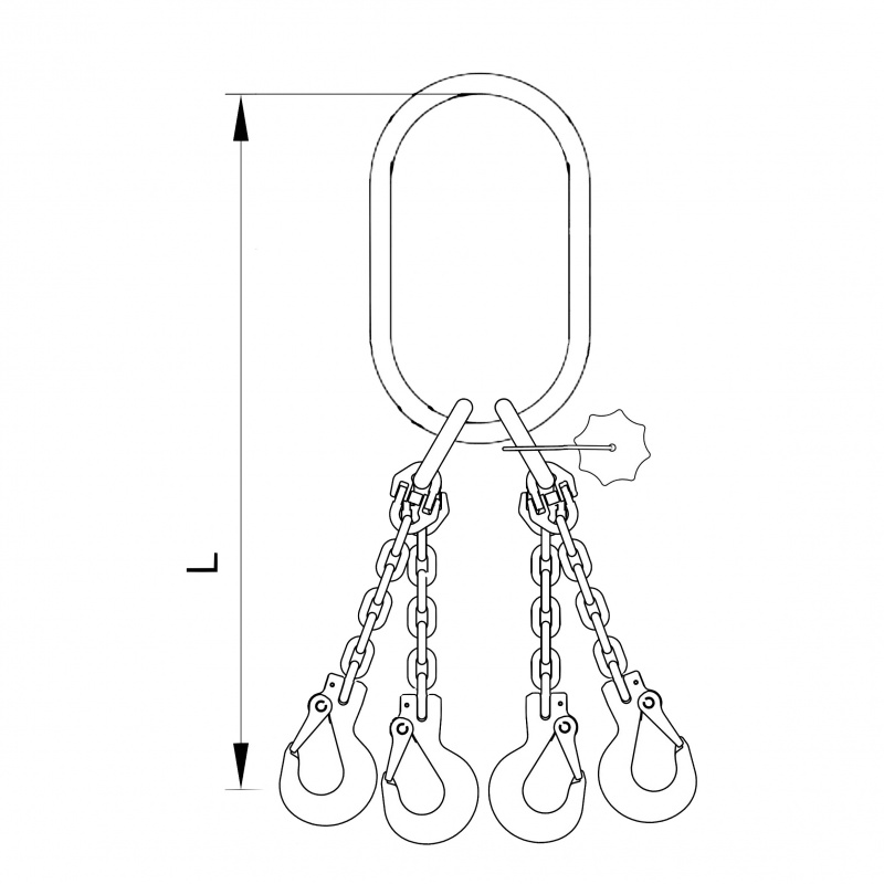 Vázací 4 x řetěz T8 velké oko-hák se zkrac. háky 1m 4,25 tun (0˚- 45˚) / 3 tuny (45˚- 60˚) produkt 79930928
