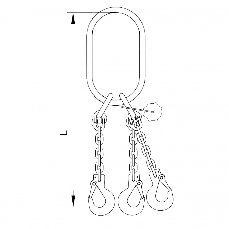 Vázací 3 x řetěz T8 velké oko-hák se zkrac. háky 4m 2,36 tun (0˚- 45˚) / 1,7 tun (45˚- 60˚) produkt 79931105