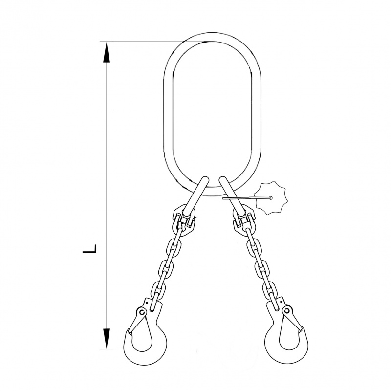 Vázací 2x řetěz T8 velké oko-hák 2,5m 2,8 tun (0˚- 45˚) / 2 tuny (45˚- 60˚) produkt 79931318