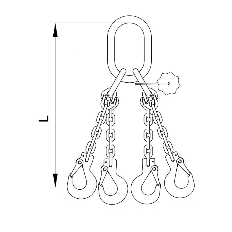 Vázací 4 x řetěz T8 oko-hák 3m 17 tun (0˚- 45˚) / 11,8 tun (45˚- 60˚) produkt 79932674