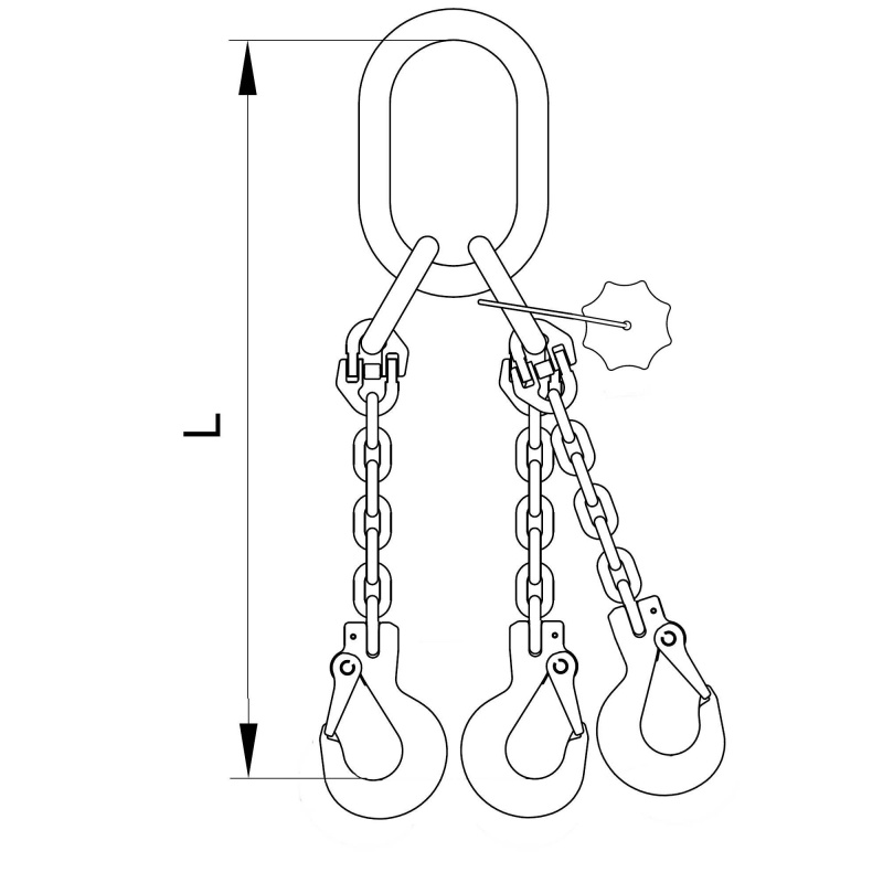 Vázací 3 x řetěz T8 oko-hák 4m 2,36 tun (0˚- 45˚) / 1,7 tun (45˚- 60˚) produkt 79932728