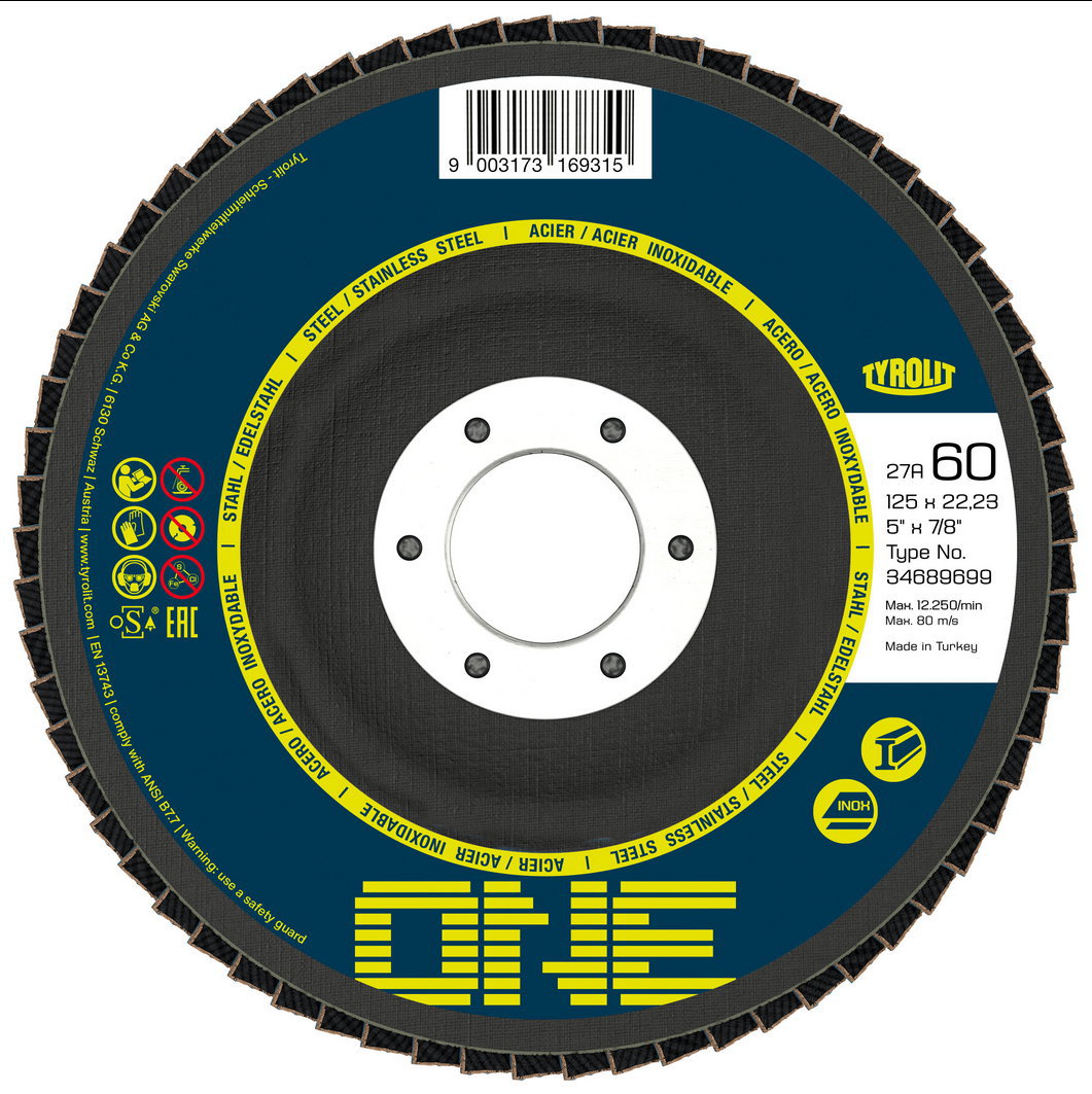 Lamelové kotouče Tyrolit ONE šikmé na ocel a nerez produkt 82150125M