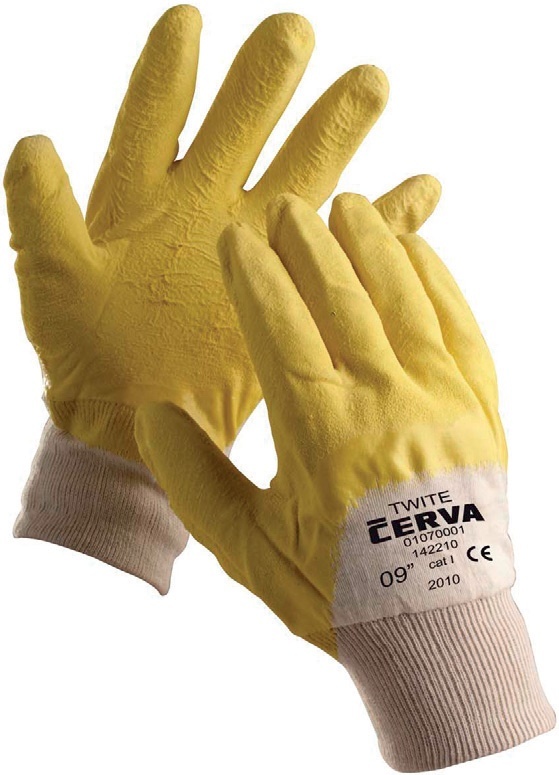RUKAVICE PRACOVNÍ TWITE vel.10 sklenářské máčené, latex - žluté produkt 94101300