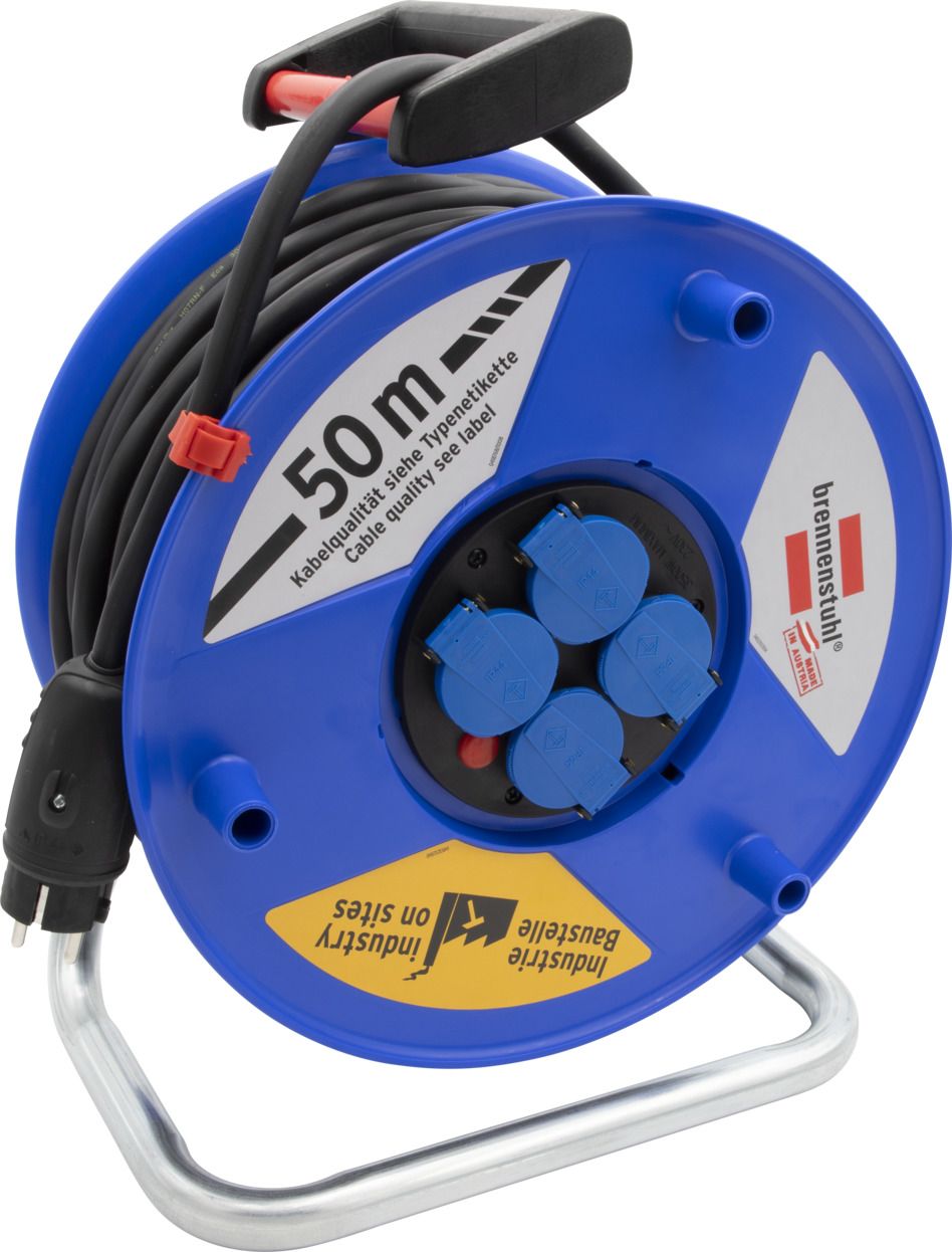 Kabelový buben, 4x ochranná kontaktní zásuvka 230V/16A, 50m H07RN-F 3G2.5 černý *CZ*, IP44 Garant ST produkt 96703250